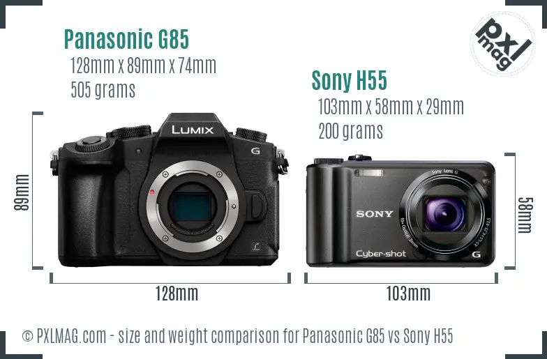 Panasonic G85 vs Sony H55 size comparison Panasonic G85 vs Sony H55 size comparison