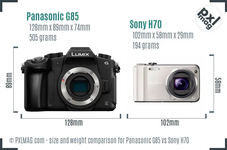 Panasonic G85 vs Sony H70 size comparison