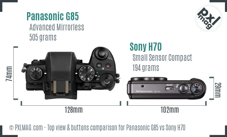 Panasonic G85 vs Sony H70 top view buttons comparison