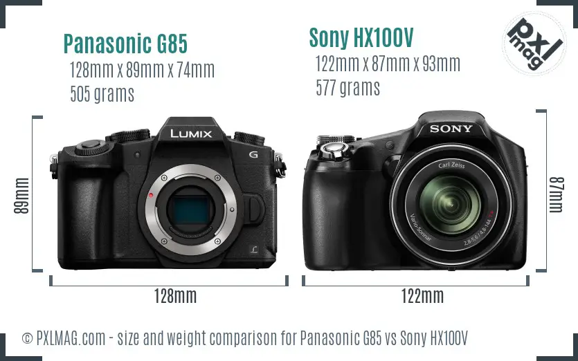 Panasonic G85 vs Sony HX100V size comparison Panasonic G85 vs Sony HX100V size comparison
