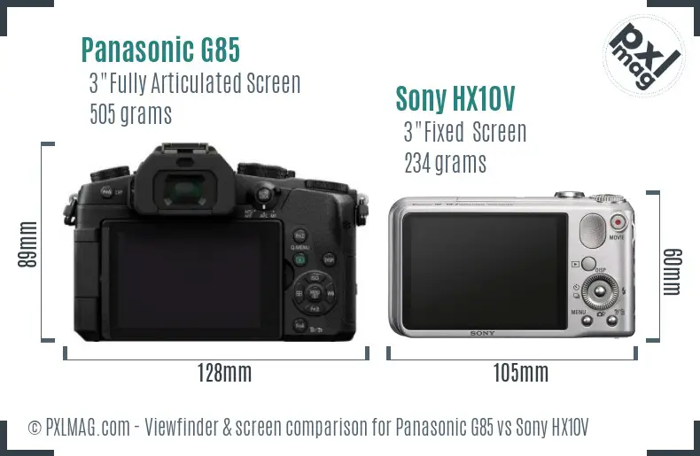 Panasonic G85 vs Sony HX10V Screen and Viewfinder comparison