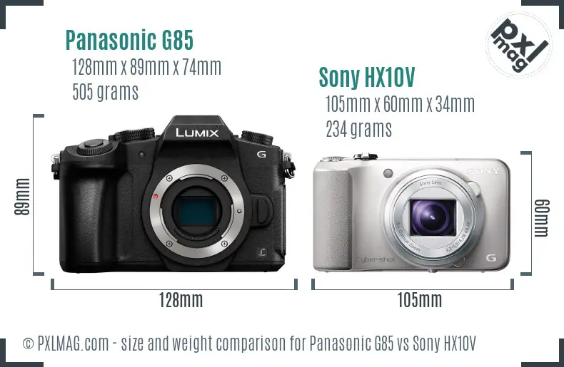 Panasonic G85 vs Sony HX10V size comparison