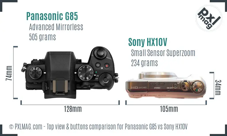 Panasonic G85 vs Sony HX10V top view buttons comparison