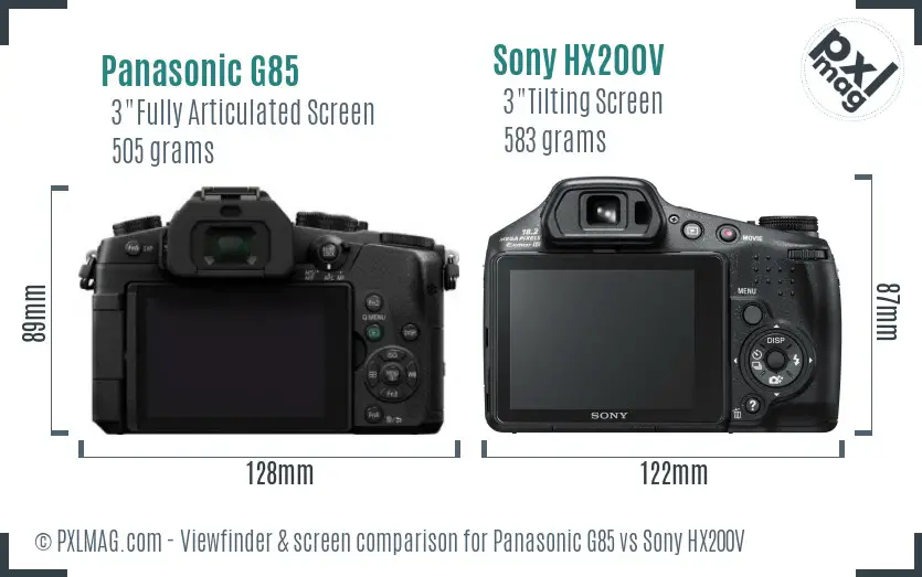 Panasonic G85 vs Sony HX200V Screen and Viewfinder comparison