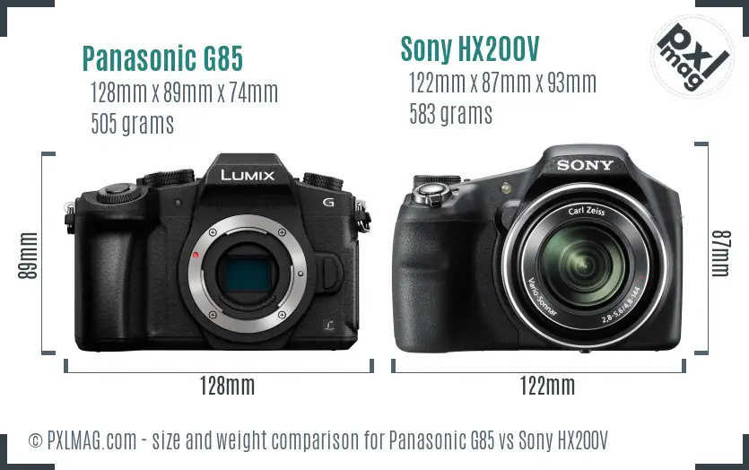 Panasonic G85 vs Sony HX200V size comparison