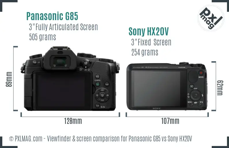 Panasonic G85 vs Sony HX20V Screen and Viewfinder comparison
