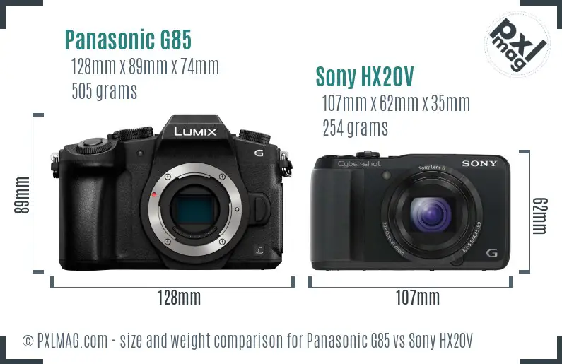 Panasonic G85 vs Sony HX20V size comparison