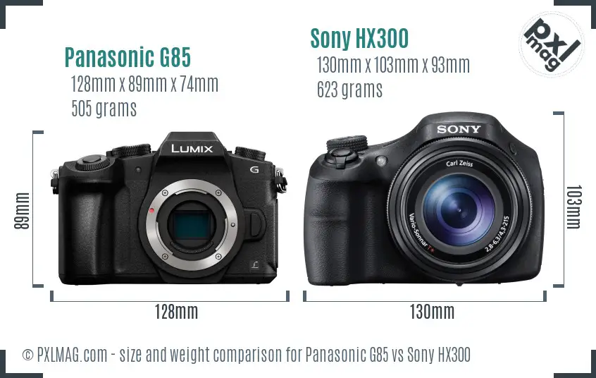 Panasonic G85 vs Sony HX300 size comparison