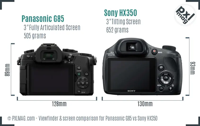 Panasonic G85 vs Sony HX350 Screen and Viewfinder comparison Panasonic G85 vs Sony HX350 Screen and Viewfinder comparison