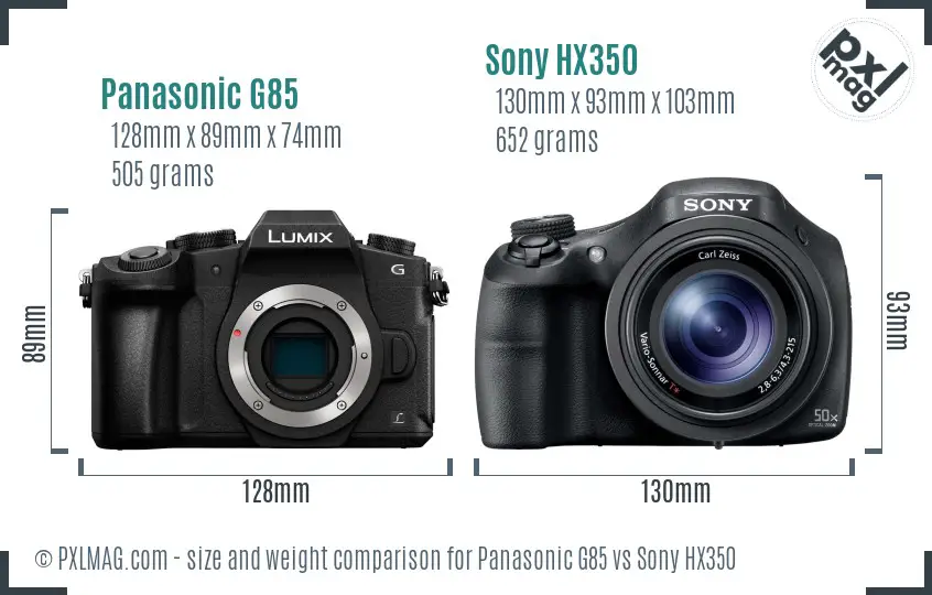 Panasonic G85 vs Sony HX350 size comparison Panasonic G85 vs Sony HX350 size comparison