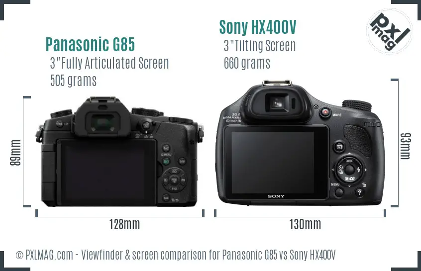 Panasonic G85 vs Sony HX400V Screen and Viewfinder comparison Panasonic G85 vs Sony HX400V Screen and Viewfinder comparison