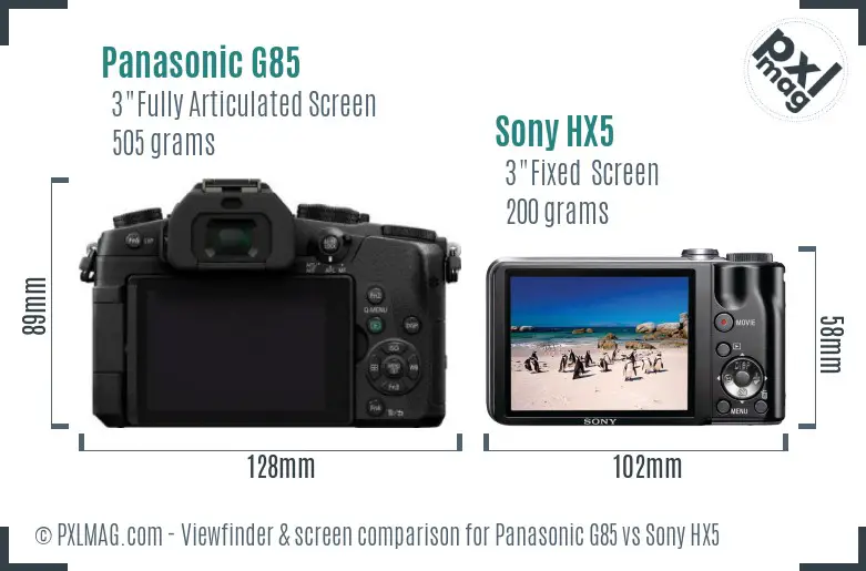 Panasonic G85 vs Sony HX5 Screen and Viewfinder comparison