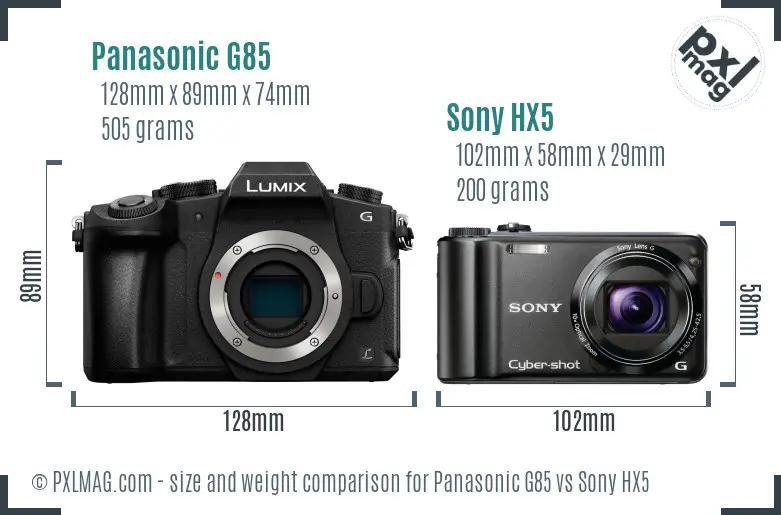 Panasonic G85 vs Sony HX5 size comparison