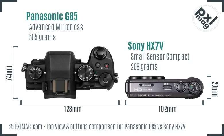 Panasonic G85 vs Sony HX7V top view buttons comparison