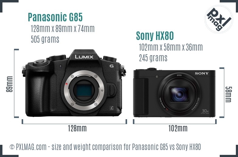 Panasonic G85 vs Sony HX80 size comparison Panasonic G85 vs Sony HX80 size comparison
