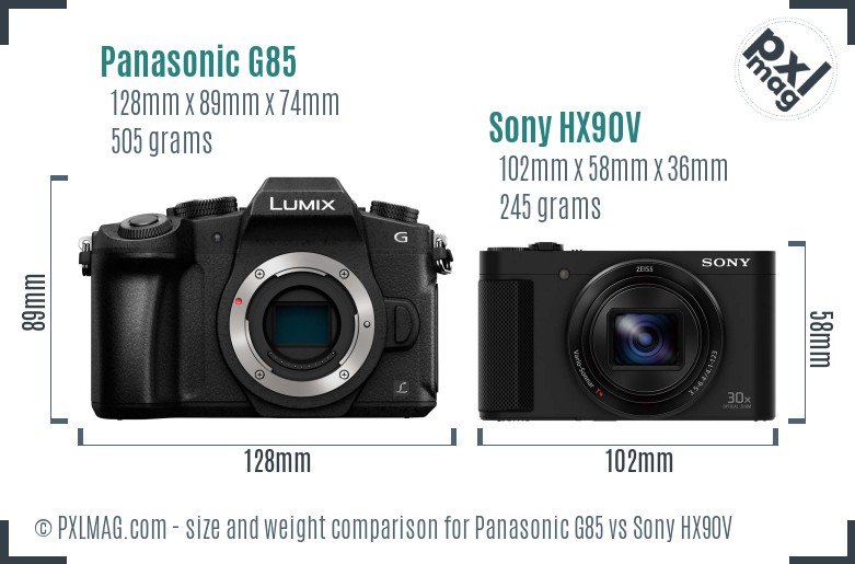 Panasonic G85 vs Sony HX90V size comparison