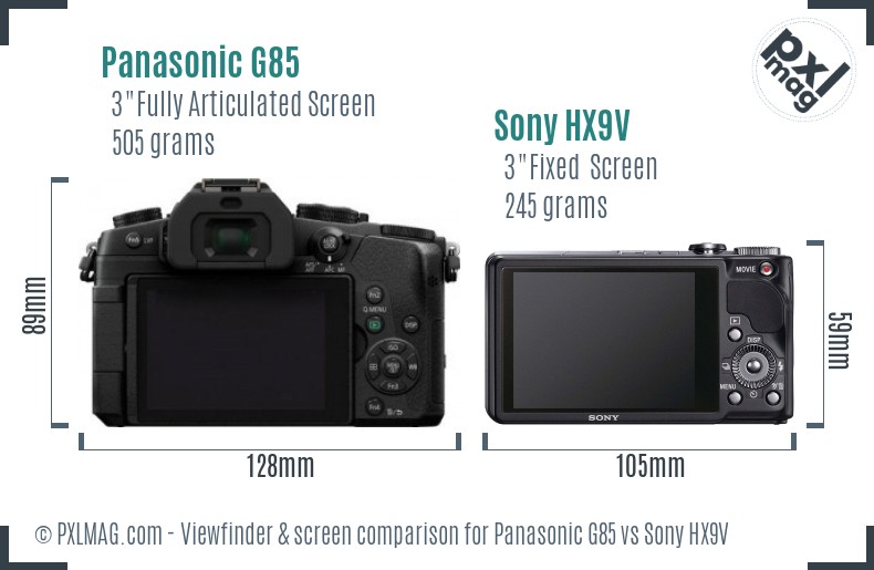 Panasonic G85 vs Sony HX9V Screen and Viewfinder comparison