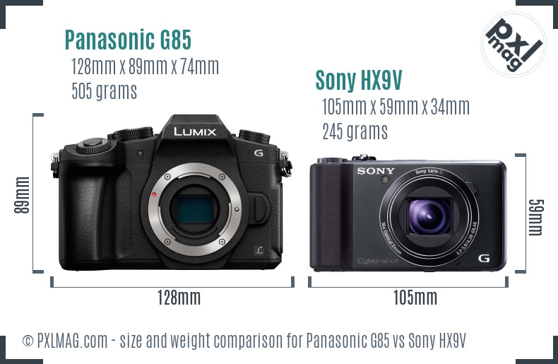 Panasonic G85 vs Sony HX9V size comparison