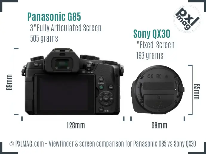 Panasonic G85 vs Sony QX30 Screen and Viewfinder comparison Panasonic G85 vs Sony QX30 Screen and Viewfinder comparison