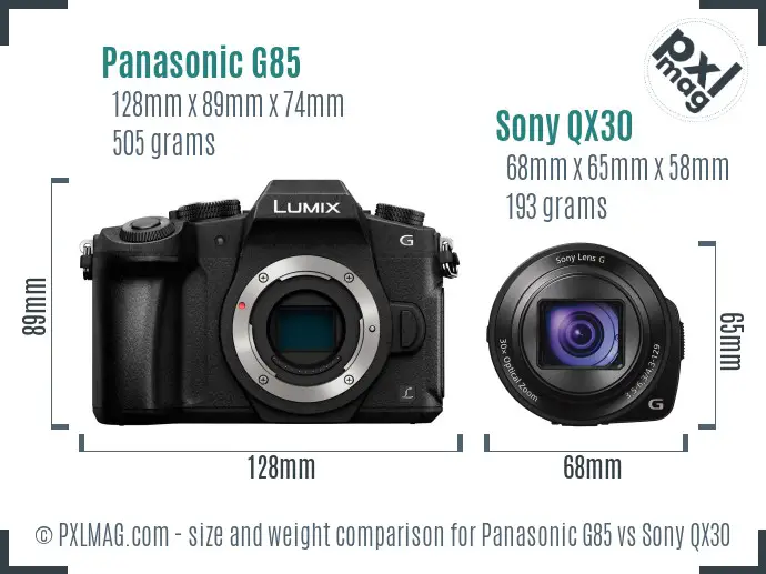 Panasonic G85 vs Sony QX30 size comparison Panasonic G85 vs Sony QX30 size comparison