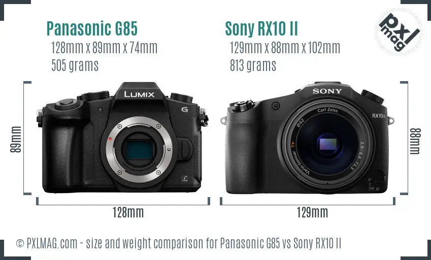 Panasonic G85 vs Sony RX10 II size comparison