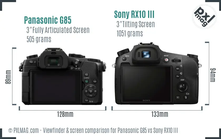 Panasonic G85 vs Sony RX10 III Screen and Viewfinder comparison