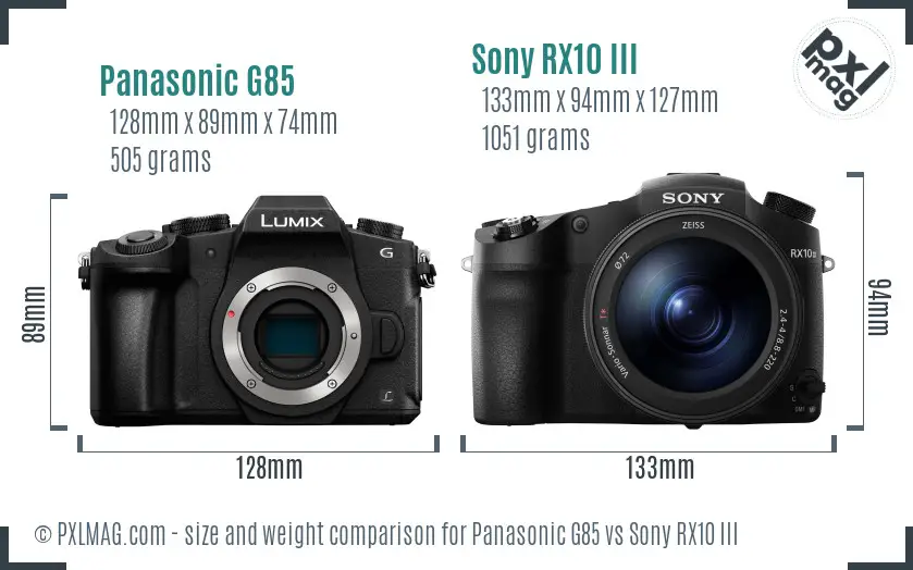 Panasonic G85 vs Sony RX10 III size comparison