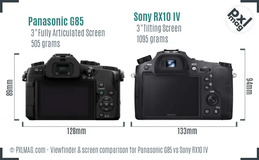 Panasonic G85 vs Sony RX10 IV Screen and Viewfinder comparison