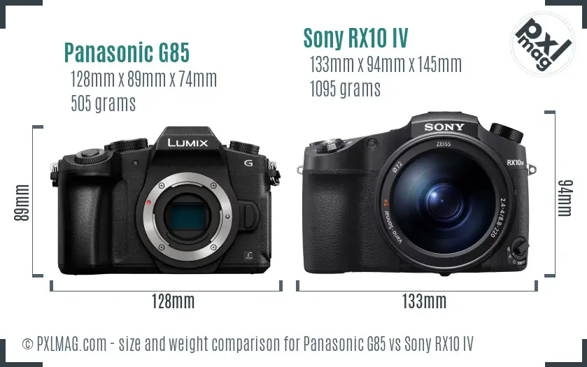 Panasonic G85 vs Sony RX10 IV size comparison