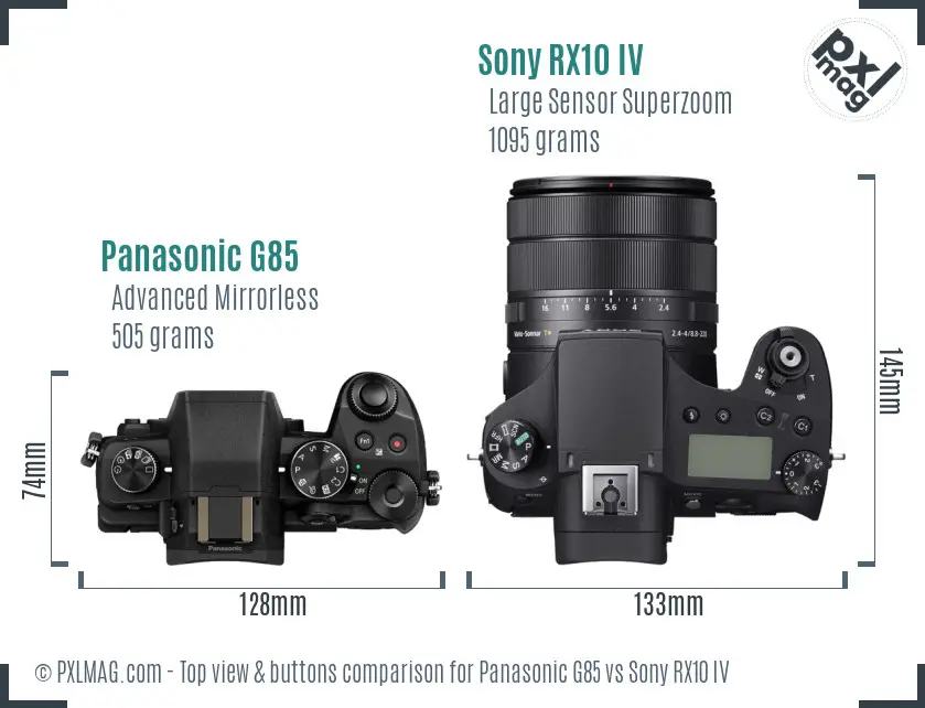 Panasonic G85 vs Sony RX10 IV top view buttons comparison