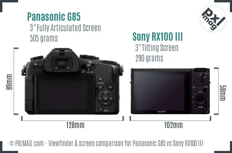 Panasonic G85 vs Sony RX100 III Screen and Viewfinder comparison