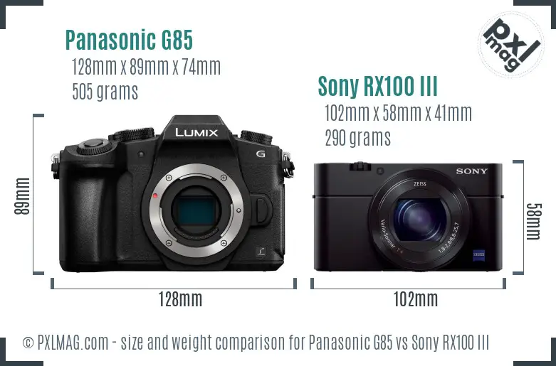 Panasonic G85 vs Sony RX100 III size comparison