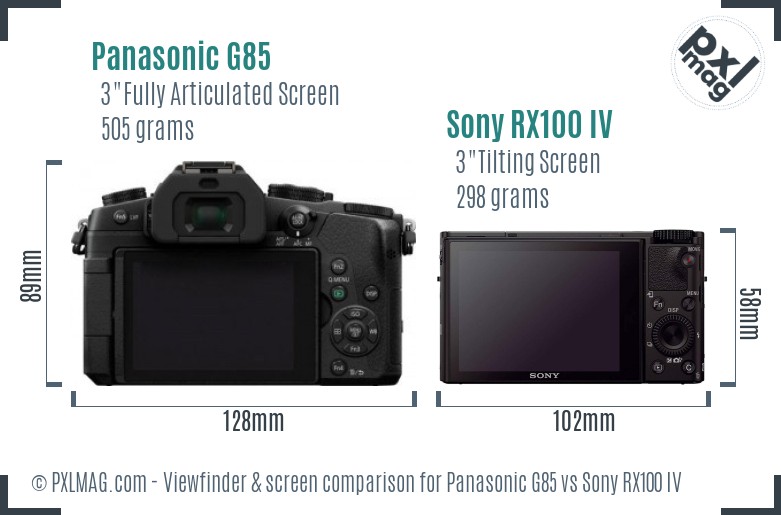 Panasonic G85 vs Sony RX100 IV Screen and Viewfinder comparison