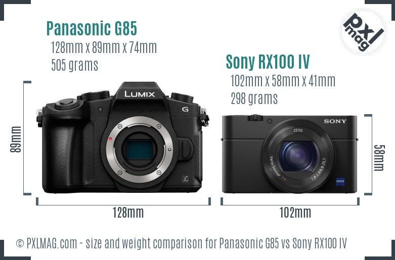 Panasonic G85 vs Sony RX100 IV size comparison Panasonic G85 vs Sony RX100 IV size comparison