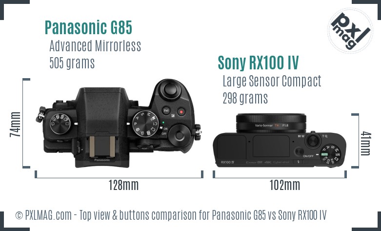 Panasonic G85 vs Sony RX100 IV top view buttons comparison