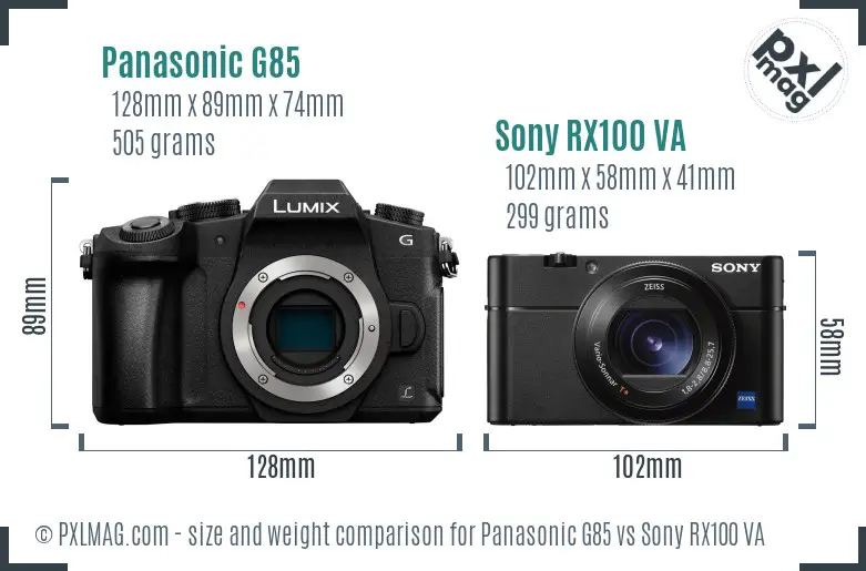 Panasonic G85 vs Sony RX100 VA size comparison