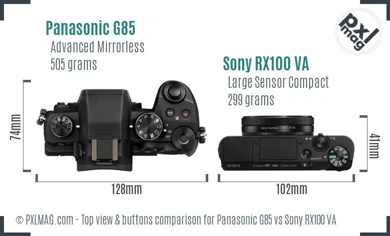 Panasonic G85 vs Sony RX100 VA top view buttons comparison