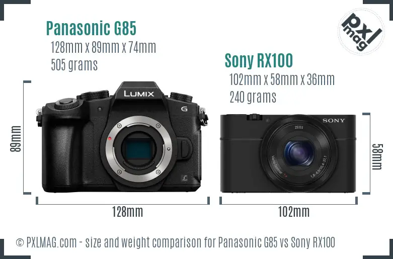 Panasonic G85 vs Sony RX100 size comparison