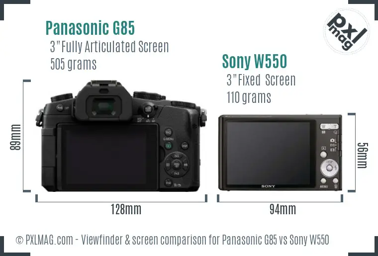 Panasonic G85 vs Sony W550 Screen and Viewfinder comparison