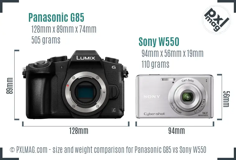 Panasonic G85 vs Sony W550 size comparison