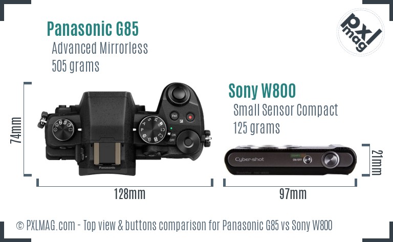 Panasonic G85 vs Sony W800 top view buttons comparison