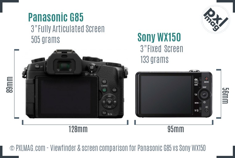 Panasonic G85 vs Sony WX150 Screen and Viewfinder comparison