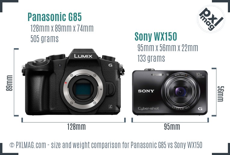 Panasonic G85 vs Sony WX150 size comparison
