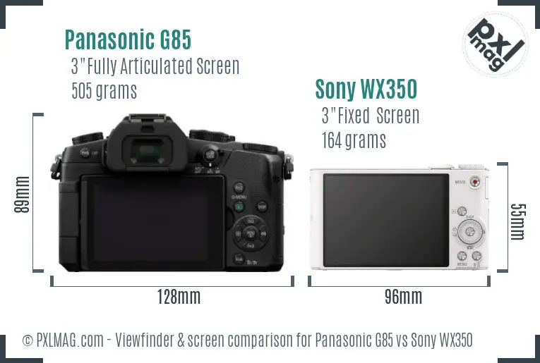 Panasonic G85 vs Sony WX350 Screen and Viewfinder comparison