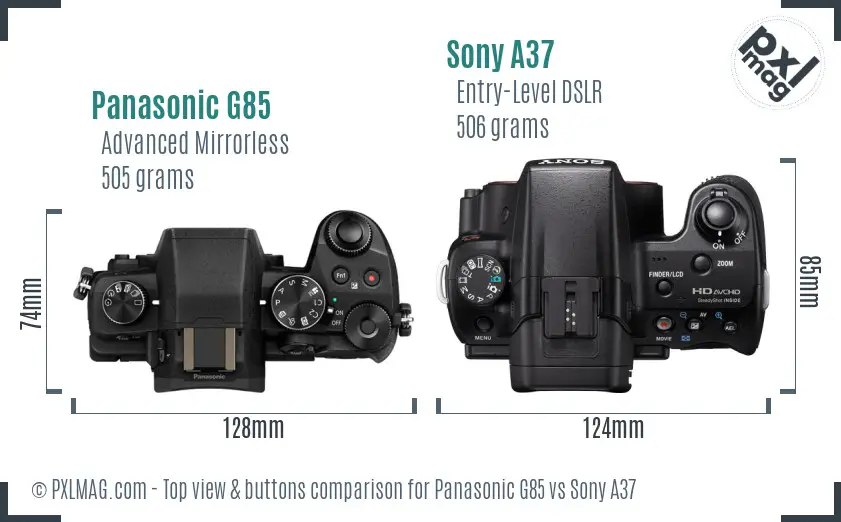 Panasonic G85 vs Sony A37 top view buttons comparison