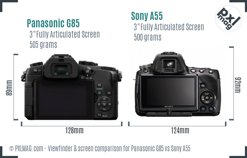 Panasonic G85 vs Sony A55 Screen and Viewfinder comparison