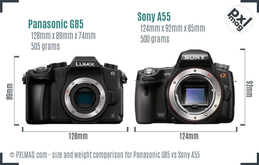 Panasonic G85 vs Sony A55 size comparison Panasonic G85 vs Sony A55 size comparison