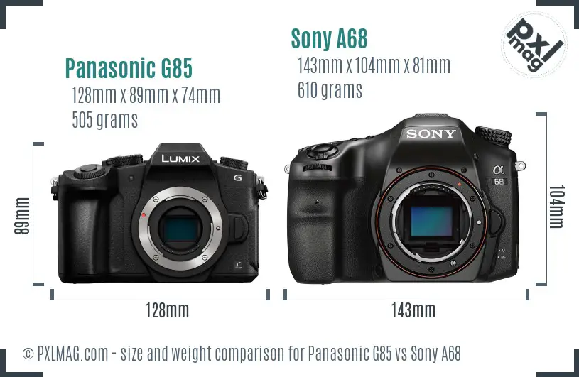 Panasonic G85 vs Sony A68 size comparison