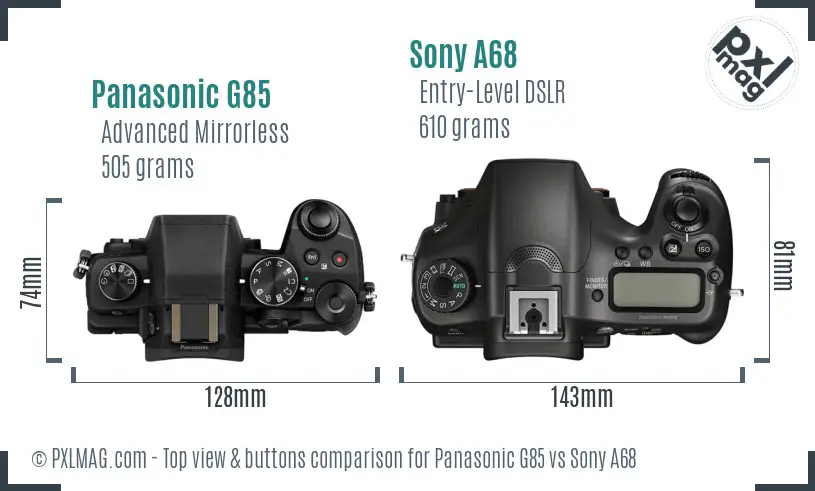 Panasonic G85 vs Sony A68 top view buttons comparison