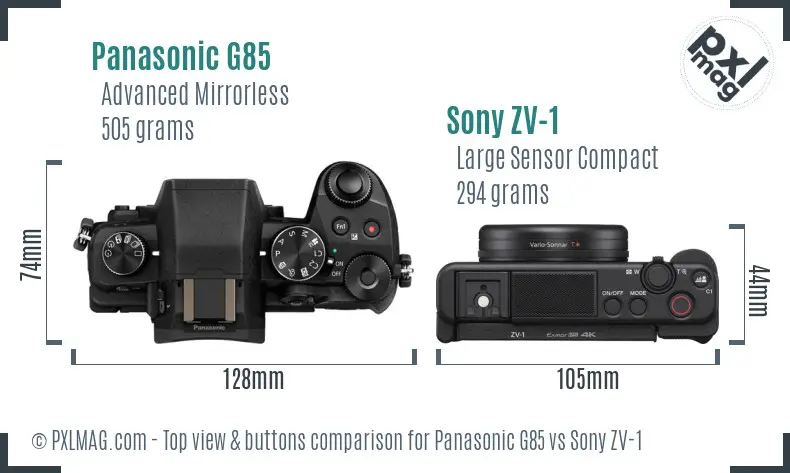 Panasonic G85 vs Sony ZV-1 top view buttons comparison Panasonic G85 vs Sony ZV-1 top view buttons comparison